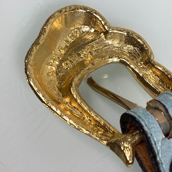 VTG Apple Acc of NY Snakeskin Leather Tiffany Blue Skinny belt SZ M EUC - Picture 7 of 10